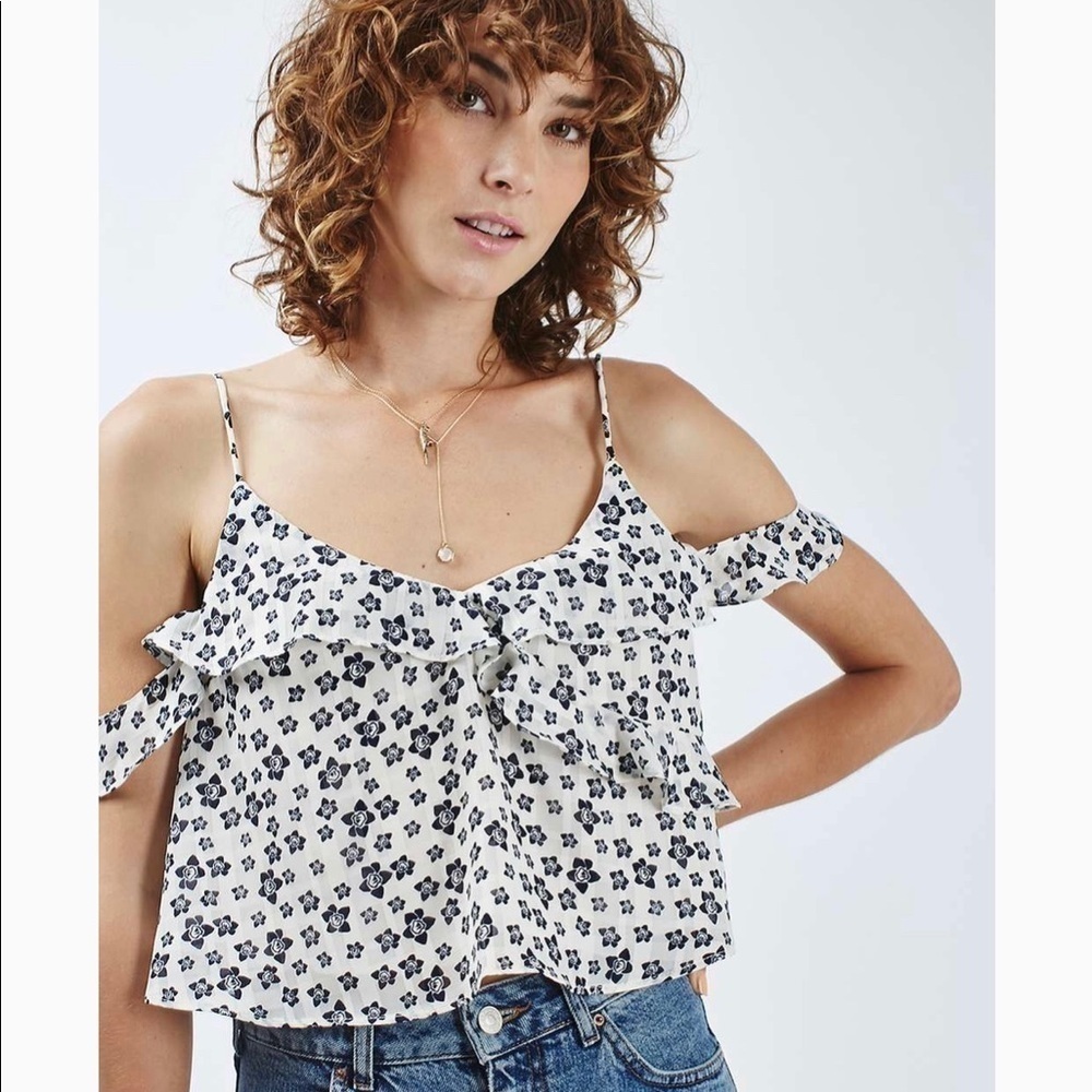 TopShop Floral Print Cold Shoulder Blouse